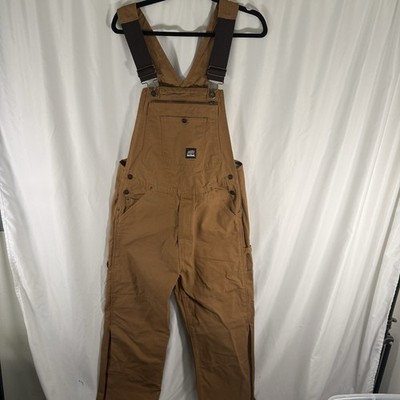 Berne Work Bib Men's 34x34 Brown Canvas Overalls Carpenter Pockets 100% Cotton