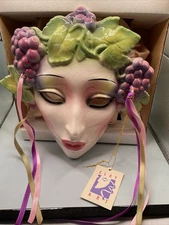 Ceramic Mask Clay Art Hand Painted #057 Vintage w/ Box and Tag