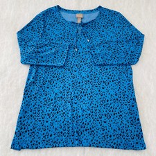 Chico's Womens Blue 3/4 Sleeve Leopard Print Super Soft Tunic Top Size 2 US L