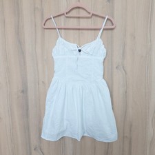 Zara Babydoll Mini Dress XS White Eyelet Milkmaid Tie Front Coquette Cottage