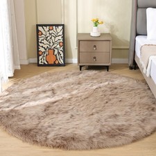 ORINOVA Beige 6ft Round Faux Sheepskin Rug Washable Fluffy Fur Area Rug