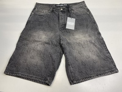 LOSTSHDWS Mens Short Washed Black Size 34 Logo Embossed Denim Cotton Pull On