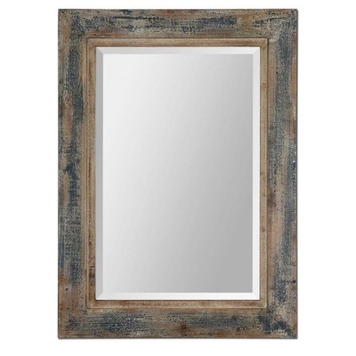 Rustic Rectangular Mirror in Distressed Slate Blue Finish with Aged Wood