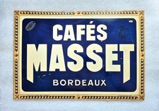 RARE Tôle lithographiée Cafés MASSET - Bordeaux - 32.5x22cm - no plaque émaillée