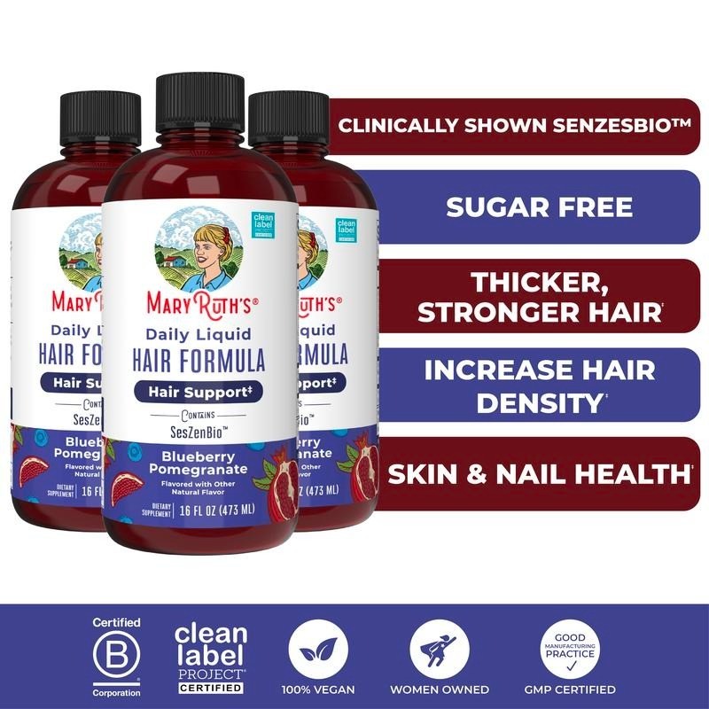 3 Pack Liquid Hair Vitamins Biotin SesZenBio Thicker Hair for Women 48oz