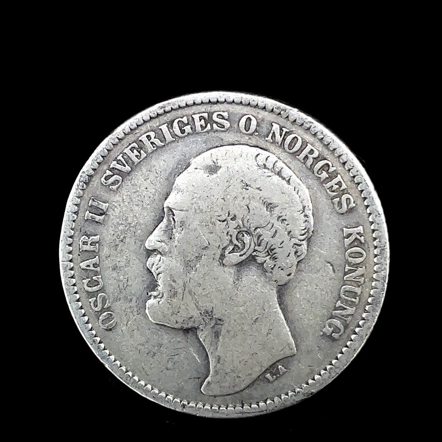 1878 EB SWEDEN 2 Kronor OSCAR II .800 Silver Coin KM #749 Rare Date. - Image 3 of 4