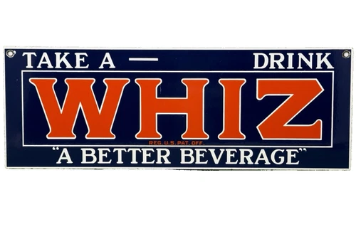 VINTAGE WHIZ COLA PORCELAIN SIGN GAS STATION SODA POP SPRITE COCA PEPSI DEW