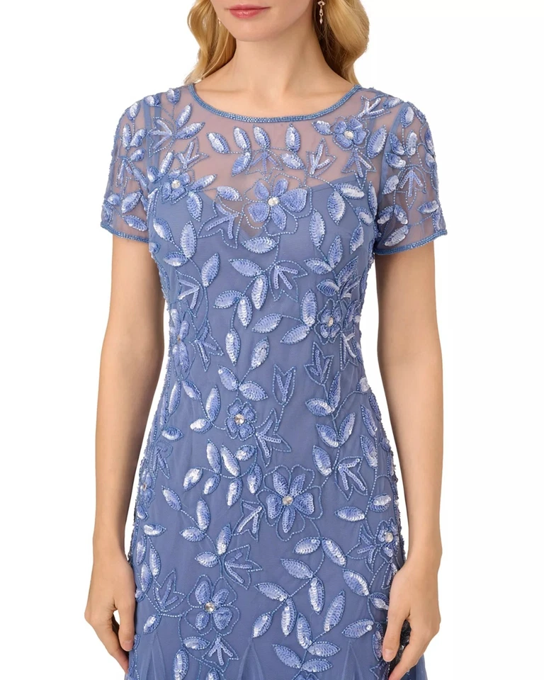 Vestido para mujer ADRIANNA PAPELL diseño floral adornado azul francés talla 14 $300 Foto 4 de 4