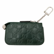 Gucci Signature Green Leather Zip Key Pouch with Chain Clasp