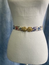 Vintage Mimi di N 1976 Signed Belt Buckle Gold Leaf Floral Tapestry Cinch 32"