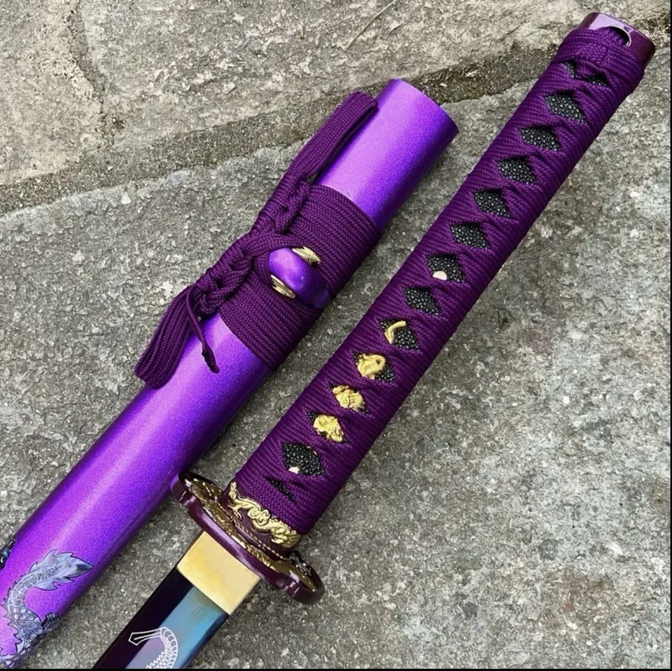 Espada samurai japonesa feita à mão Katana, aço carbono 1060. - Imagem 3 de 4