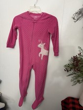 Carter's 5T Pink Unicorn Footed Fleece Sleeper Pajamas Polka Dot