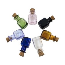 2ml Very Mini Rectangle Glass Color Bottles With Cork Colored Glass Bottles w...