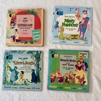 VTG Lot Of 4 Disney Story Books/Records French Versions. See Pics For Titles.