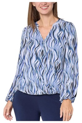 Susan Graver Women's Liquid Knit Surplice Top w/Hi-Low Hem Ink