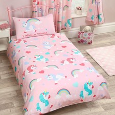 GIRLS SINGLE DUVET COVER SETS BEDDING UNICORN FLOWER HORSE HEART ELEPHANTS CATS