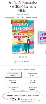 Say You'll Remember Me - Abby Jimenez *RARE B&N Exclusive Ed.!* (Hardcover)