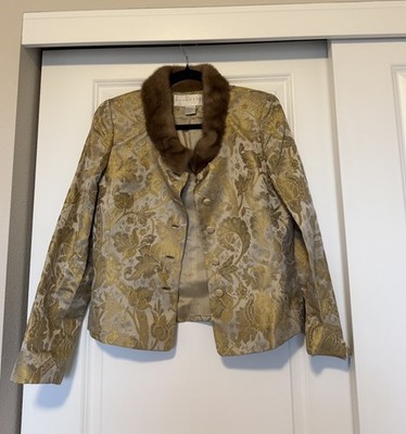 DONCASTER SILK BROCADE JACKET with MINK COLLAR SIZE 6