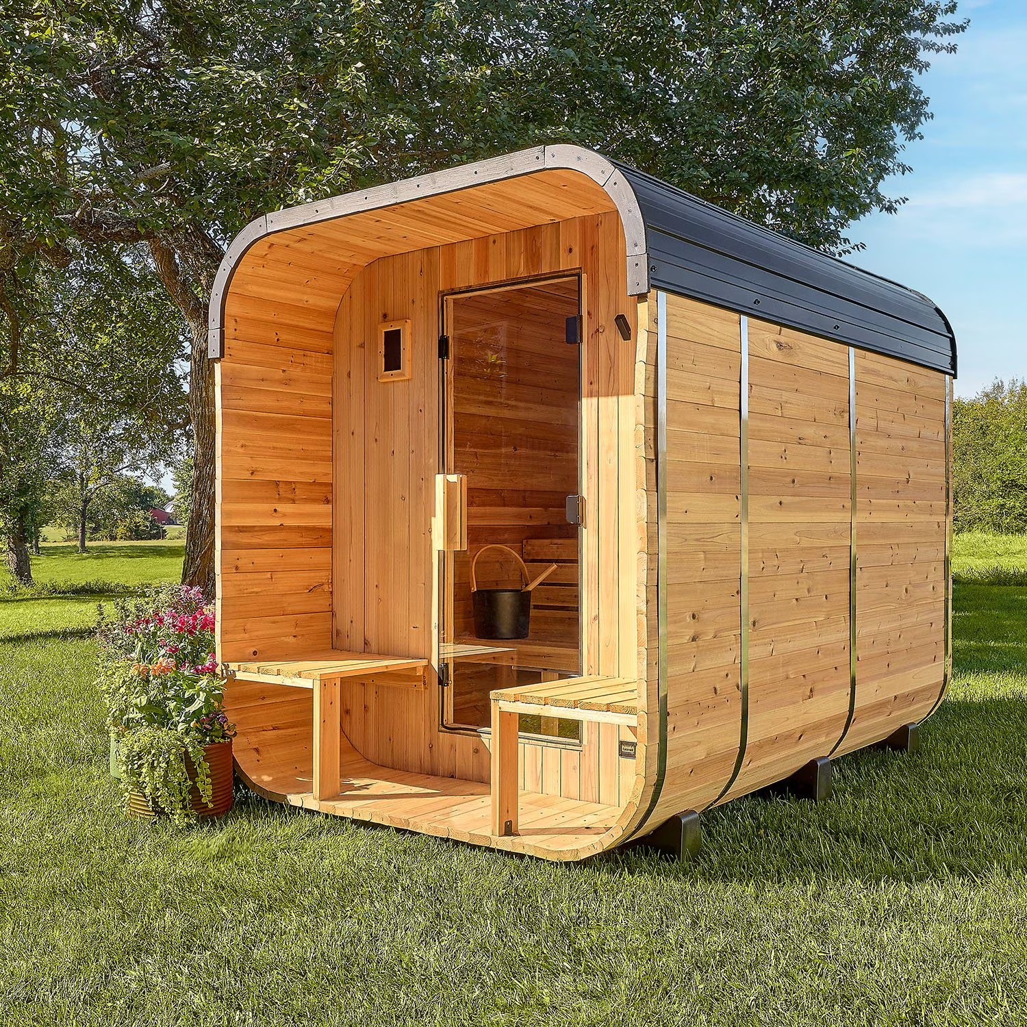 Backyard Discovery 4-6 Person Cedar Outdoor Cube Sauna w/ El