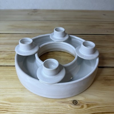White Ceramic Advent Candle Holder Studio Art Artist Signed Pottery