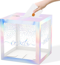 Iridescent Clear Card Box for Party 8.7" Wedding Card Boxes for Reception Holder