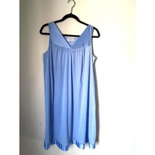 Vintage Vanity Fair Blue Nightgown USA Made 80s Periwinkle Nylon Floral Trim