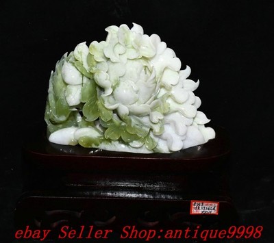 9.8'' Collect China Dynasty Natural Xiu Jade Carved Flower Statue