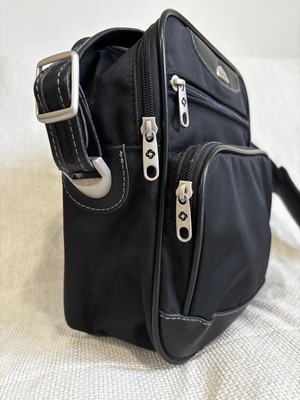 Samsonite Reisetasche schwarz: Schultergurt: vier Reißverschlussfächer: Vintage 