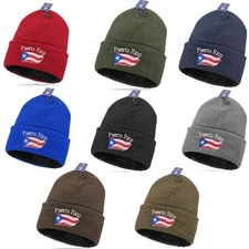 Puerto Rico Winter Hat Embroidered Skull Beanie Cap - Warm Faux Fur Lined Colors