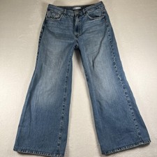 Zara Jeans Womens 10 Blue Medium Wash High Rise Wide Leg Relaxed Cropped Denim