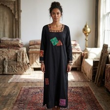 Sacred Threads Long Sleeve Maxi Dress M/L Squareneck Patchwork Witchy Goth NWT