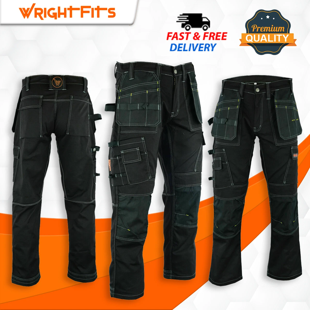 Mens Cargo Combat Work Trousers By WrightFits W:36-L31 With Knee Pad  Pockets DTB