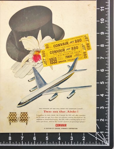 General Dynamics Convair Jet 880 Luxury Tophat Gloves Vintage Print Ad 1958 - Picture 2 of 10