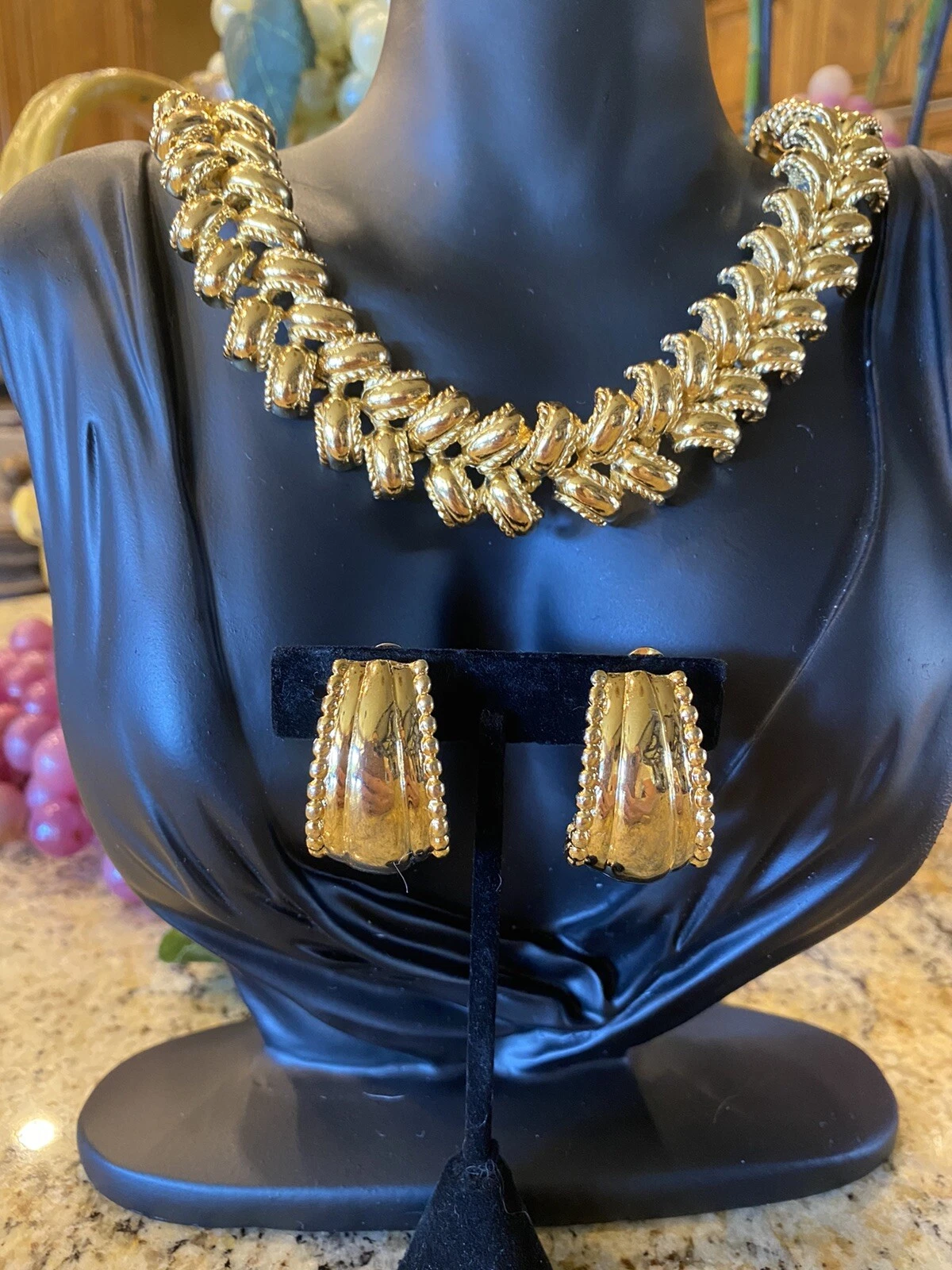 Collana Collana A Coste e Orecchini Vintage Christian Dior Placcati in Oro