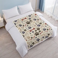 Dog Paw Bone Brown Fleece Blanket Throw(50"x60") Pet Dog Paw Prints