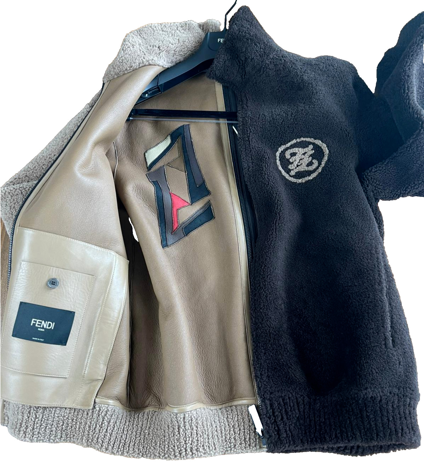FENDI Deadstock Rare Reversible Logo Inlaid Shearling Jacket Bomber Jacket 46 image 6