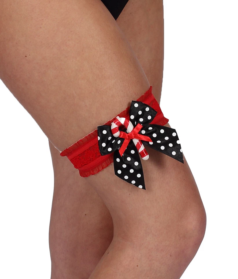 Christmas Red Garter Red With Large Bow and Candy Cane Trim  FREE POSTAGE  (FL) - Image 4 of 4