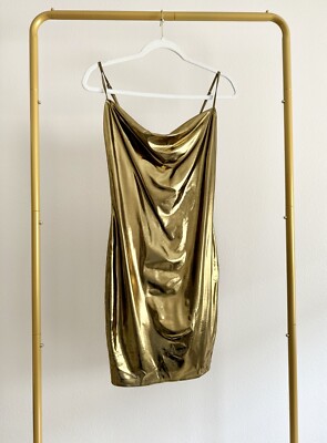 Forever 21 Gold Metallic Slip Mini Dress Cowl Neck Women's Sz M Party | eBay