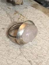 12. Vintage Sterling Silver 925 Horizontal Oval Rose Quartz Stone ring 7s, 12.4g