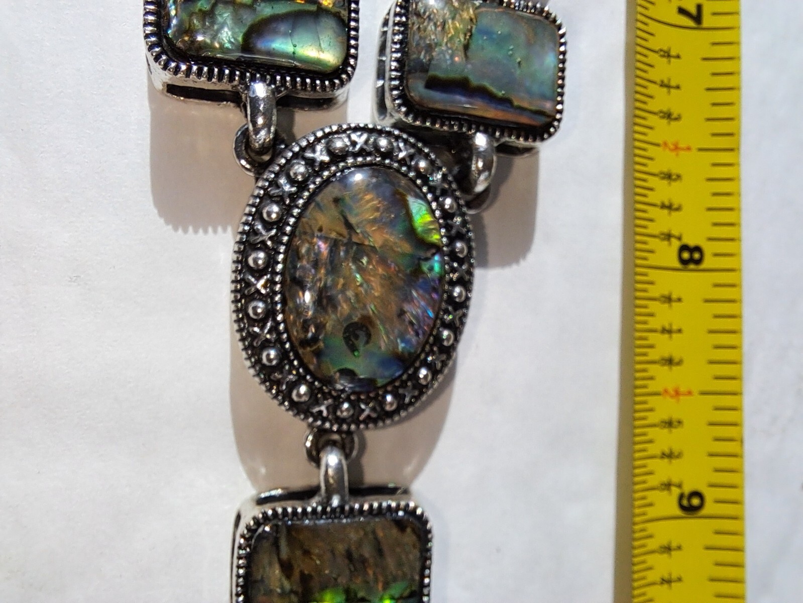 Multi Rectangle Square Abalone Pendant Silver Ton… - image 10