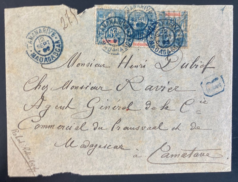 1889 Antananarivo French Madagascar Cover To Tamatave
