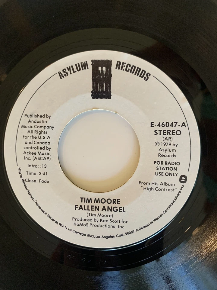 Tim Moore Fallen Angel 45 7” Single Asylum 1979 Radio DJ Promo Mono + Stereo EX - Image 4 of 4