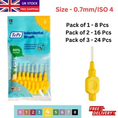 TePe Original Interdental Brush, Plaque Removal Tooth Floss Yellow - 0.7mm/ISO 4