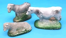 LOT OF 3: Vintage MCM Chalkware NATIVITY SET MANGER ANIMALS Figures Cow Sheep 4"