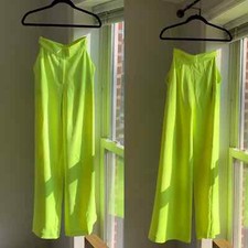 HOUSE OF CB/ Marsha Neon Green Wide Leg High Waisted Trousers Pants