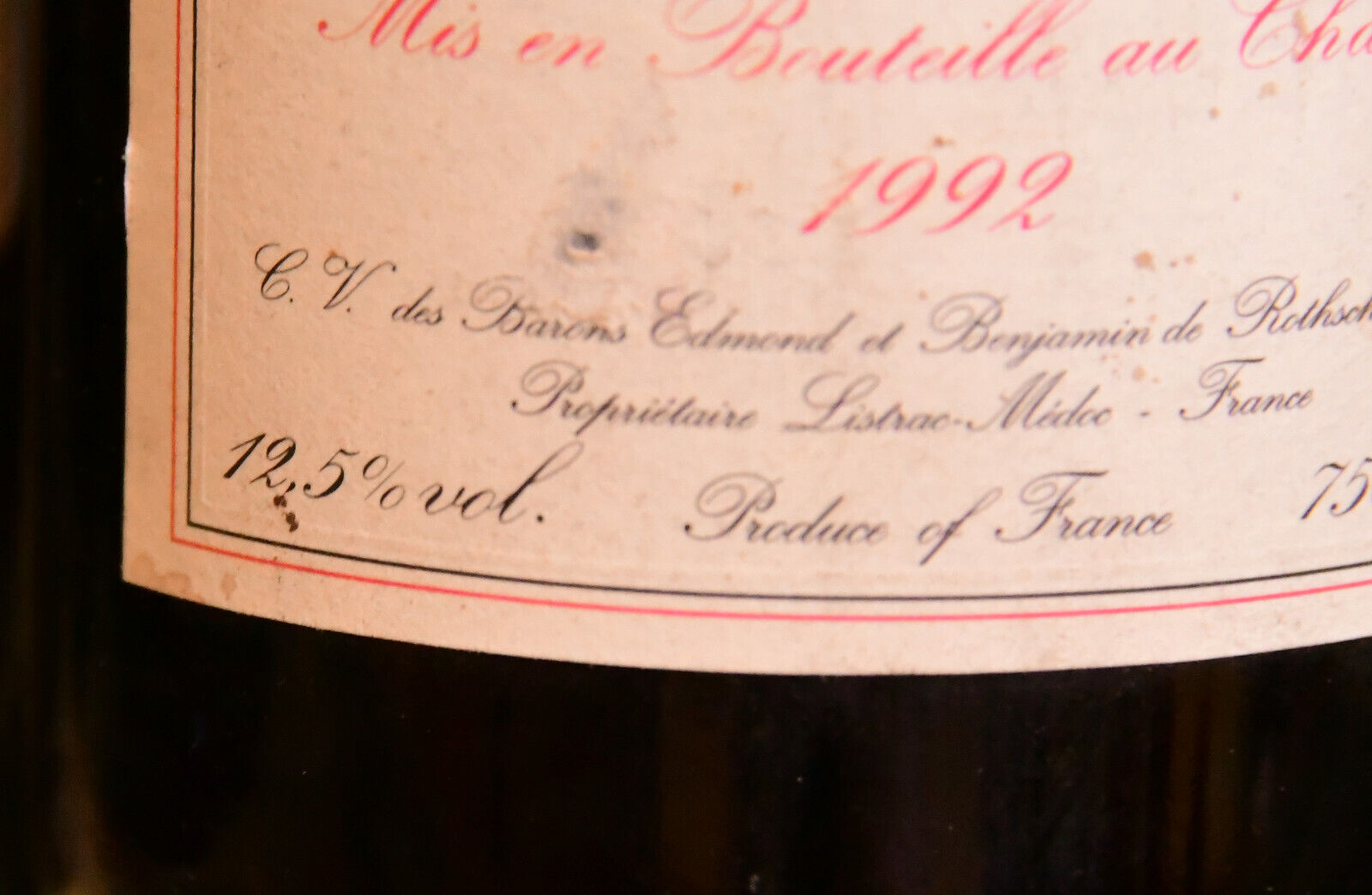 1 Flasche Chateau Clarke Rotwein 0,75l Edmond de  Rothschild Listrac-Medoc 1992