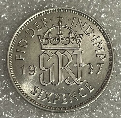 Stunning High Grade - 1937 Great Britain Sixpence - George VI  #218