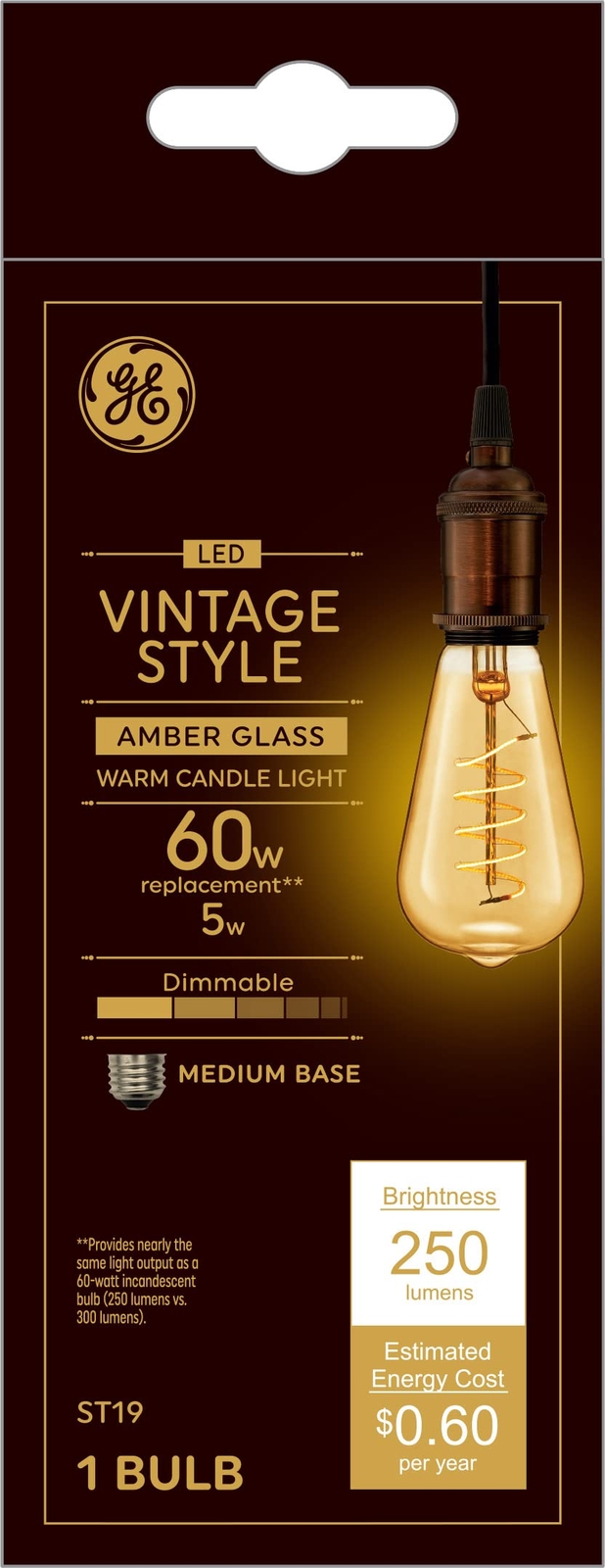 GE Vintage Style LED Light Bulb, Warm Candle Light, Amber Gl