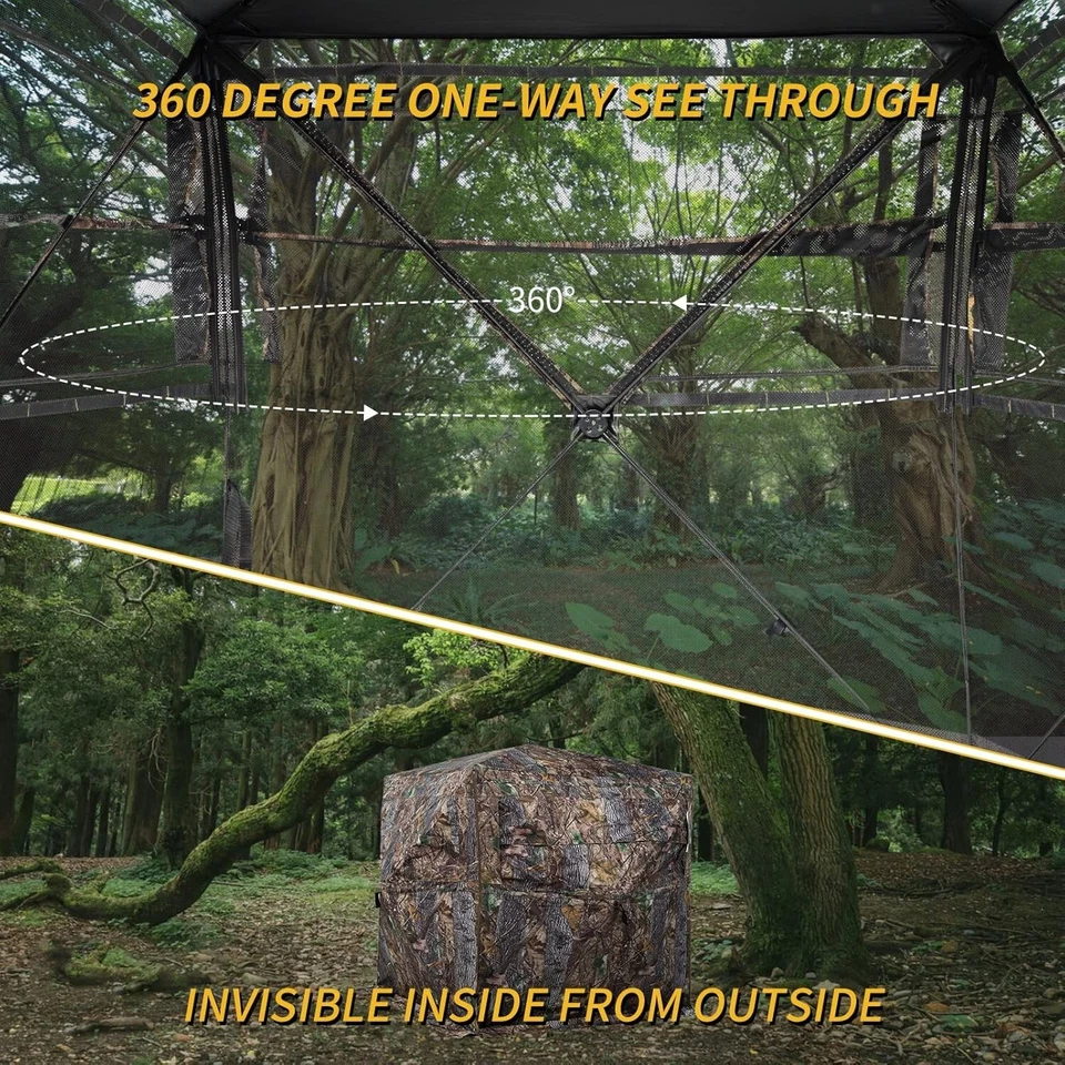 360-Degree See-Through Hunting Blind for 2-3 Persons - Pop-Up Camouflage Tent - Image 4 of 4