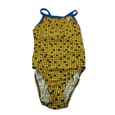 TYR Womens Diamondfit One Piece Swimsuit Keyhole Back Checkered Yellow Blue 30/S